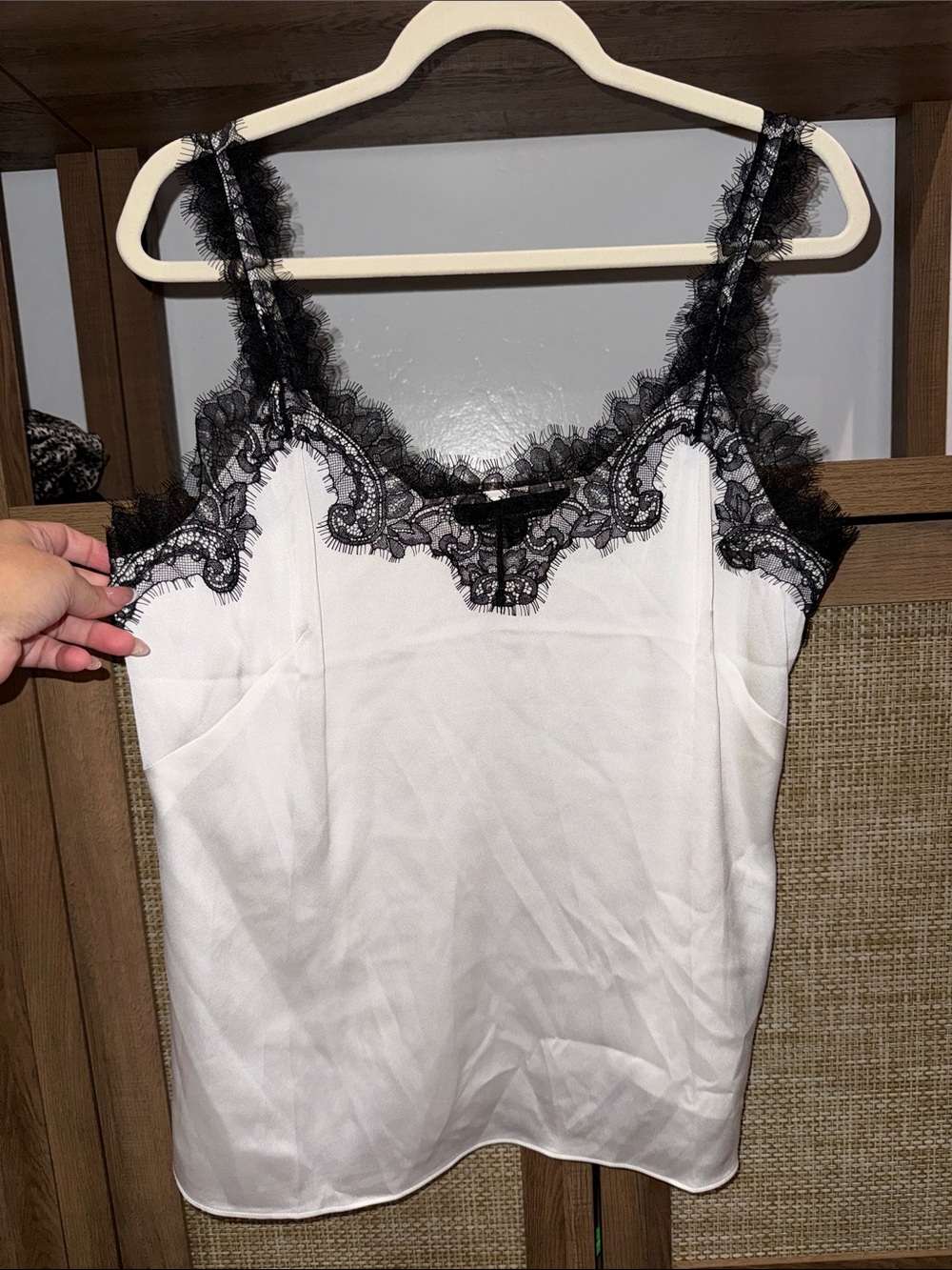 White House Black Market White Camisole with Black Lace